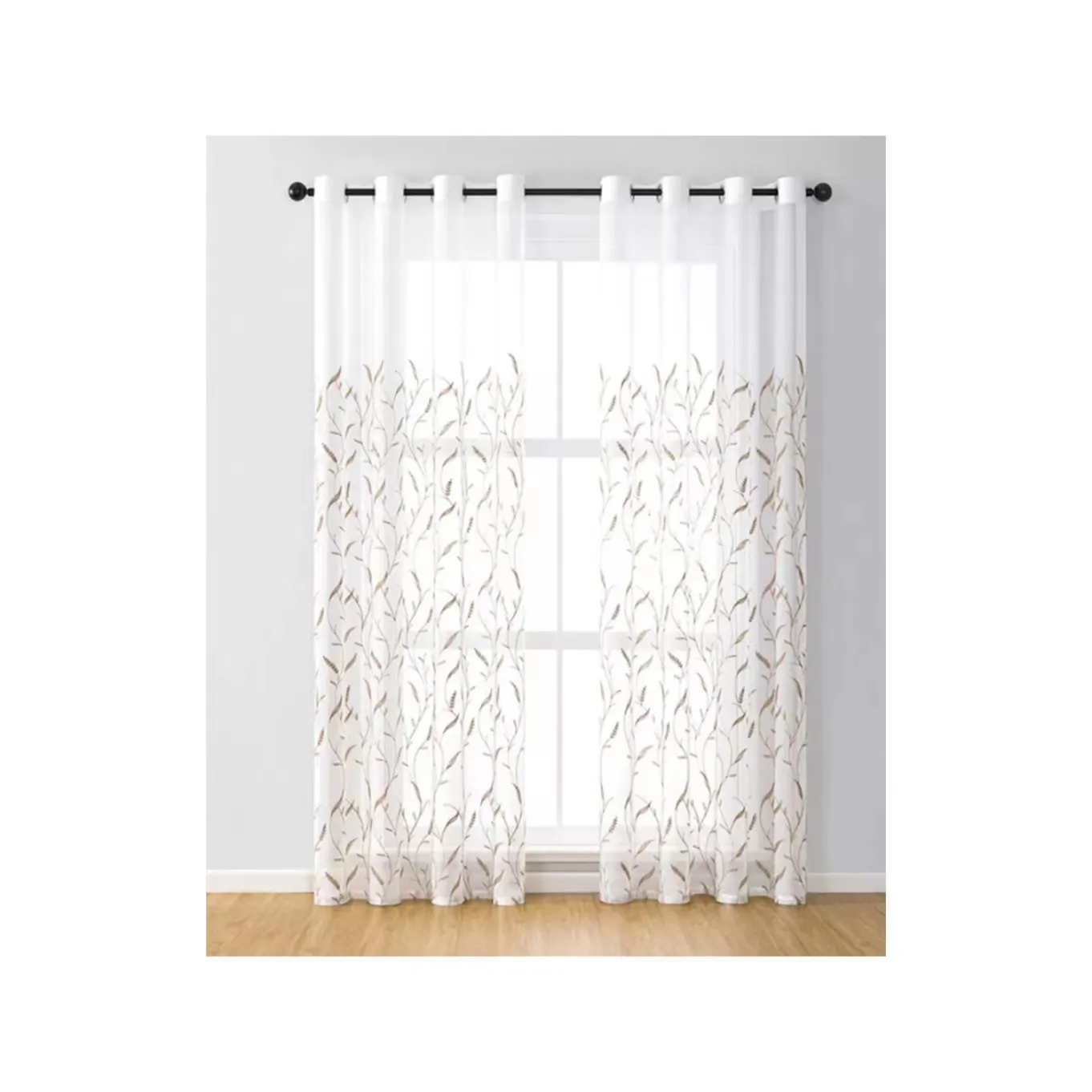Hot selling Curtain Drapes Light Filtering Leaf Pattern Polyester Leaf Embroidered Window for Bedroom /livingroom/hotel/office