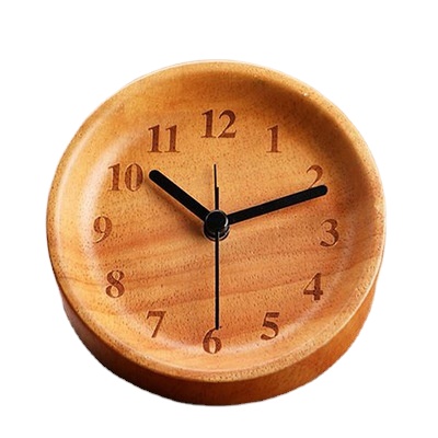 Horloge de bureau créative en bois rond horloge de table en bois massif personnalisée pour chambre à coucher