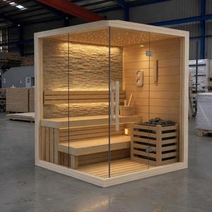 Cabine intérieure traditionnelle haut de gamme entièrement vitrée pour 3-4 personnes avec chauffage et pierres pour la maison de luxe et le bien-être - Cust-96 - Product Image 4