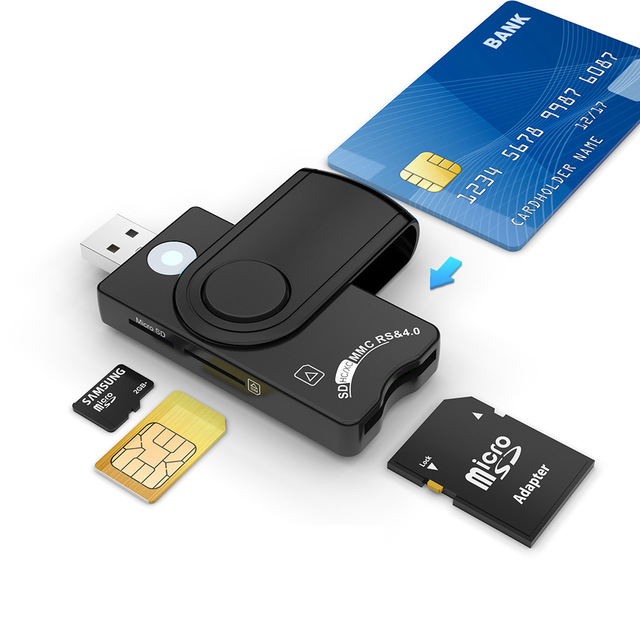 USB 3.0 Tax Reporting IC Smart Card Reader, Multi-function Card Reader for SD/TF/SIM Cards and Bank Cards.
