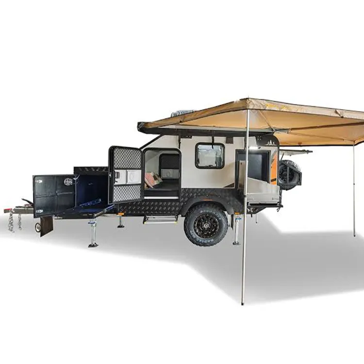 防風安価小型4x4モーターホームオフロードキャラバンキャンピングカートラベルトレーラー屋上テント付き