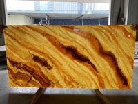 Panneau mural ignifuge en onyx synthétique jaune poli, découpé sur mesure, vente en gros d'usine de pierres translucides