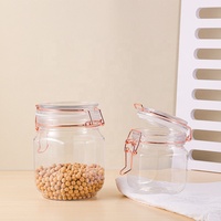Pot carré transparent en PET de 500 ml et 1000 ml avec couvercle à clapet et anse métallique, hermétique, de qualité alimentaire, pour miel et poudre, logo personnalisé disponible