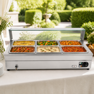 High Efficiency 1500W Bain Marie Electric Food Warmer Stainless Steel 6 Pan <b>Buffet</b> <b>Server</b> Station for Fast Food Shop Catering - Product Image 1