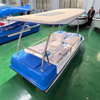Bateau à pédales en fibre de verre pour 4 personnes, idéal pour la pêche et les loisirs en lac ou en mer, mini jet-boat familial en plastique