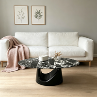 Ensemble de table à manger moderne en marbre de luxe, table ovale en pierre naturelle veinée noire et blanche pour salle à manger de villa