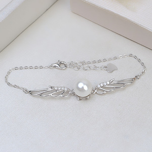 S925 <b>Silver</b> DIY Accessories Handmade 8-10 Pearl 1808 Angel Wings <b>Bracelet</b> Elegant Pearl <b>Bracelets</b> & <b>Bangles</b> - Product Image 1