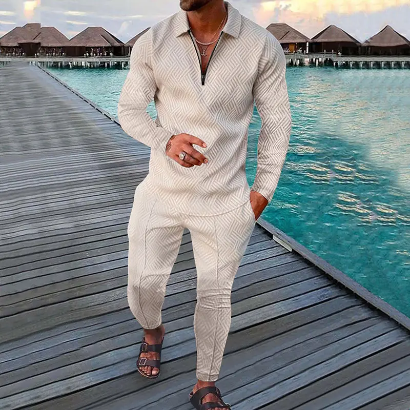 Zippered men's long sleeves and trousers two-piece sportswear men's suit