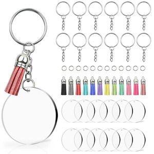 Porte-clés en acrylique transparent en forme de disque rond, supports vierges avec impression UV, en plastique - Product Image 3