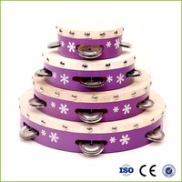 Wholesale Cheap Musical Instrument Kids 4 6 8 10 Inch Wooden Wedding Tambourine Hand Drum Custom logo