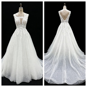 Nuevo Vestido <span class=keywords><strong>de</strong></span> Novia Clásico y Elegante con Escote en V, Espalda Descubierta, Largo hasta el Suelo, Corte en A, Bordado para <span class=keywords><strong>Boda</strong></span> <span class=keywords><strong>Civil</strong></span> Sencilla, 2026 - Product Image 3