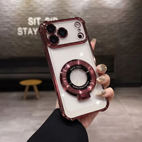 Coque de téléphone populaire électroplaquée transparente avec support magnétique et béquille pour iPhone 18 17 16 15 Pro Max