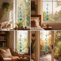 Attrape-soleil personnalisé en vitrail Art Déco fait main, motif croissant de lune et étoile, phases de lune uniques, décoration intérieure