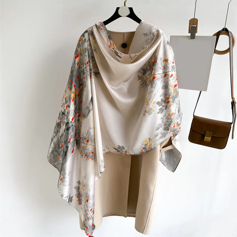 Wholesale Plain White Silk Multi Purpose Floral Printed Scarf Silk Bandana Headscarf Scarves Custom Printing
