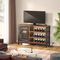 Mueble Bar Moderno de Madera con Tomacorrientes, Ecológico y Convertible, con Estantes para Licores y Botellas
