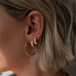 CANNER S925 Sterling <b>Silver</b> Simple Thick C-Shaped Pearl <b>Hoop</b> <b>Earrings</b> <b>for</b> <b>Women</b> 18K - Product Image 5
