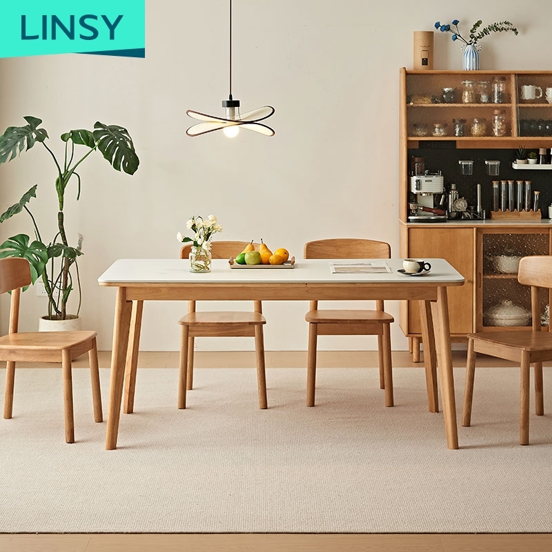 Modern Solid Wood Dining Table with Sintered Stone Top (6-Seater) - View 2