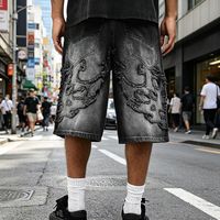 Shorts en jean déchirés et délavés pour homme, style streetwear personnalisé, coupe asymétrique ample, patchwork brodé, effet usé, hip-hop