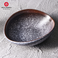 WEIYE Bas quantité minimale de commande Forme Ovale 10 Pouces Noir Durable Bols En Céramique Ensemble de 2 Vaisselle Porcelaine Soupe Saladier pour Restaurant