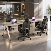 Ensemble de poste de travail modulaire pour 2 personnes, bureau double en bois avec armoires de rangement latérales, chaise de bureau ergonomique pour projet de bureau