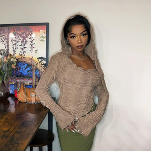 Women's Casual Fashion New <strong>Top</strong> Long Sleeve Tassel Sexy <strong>Cleavage</strong> <strong>Tops</strong> - Product Image 3