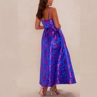 Robe de soirée personnalisable pour femme, bleu royal et violet, à imprimé floral, avec bretelles spaghetti et jupe trapèze, pour les occasions formelles
