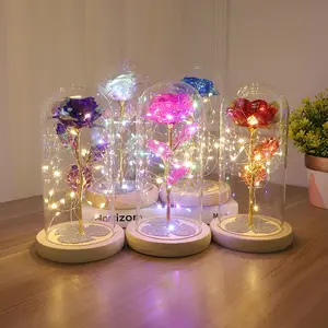 Romântico LED Flower Night Light Eternal Rose Glass Lampshade Natal Valentine Holiday Gift Table Night Lamp