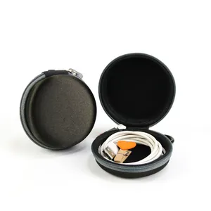 Custom Small Round Waterproof Earphone Case Leather Case Zipper Eva Earphone Storage Hard Case Pouch