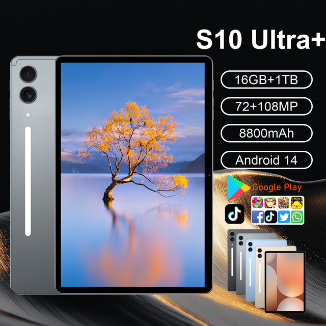 Factory Direct Sale New S10 Ultra+ Smart Tablet 11-inch Capacitive 16GB+1TB 72MP+108MP Android 14 5G WiFi GSM Snapdragon8 Gen3