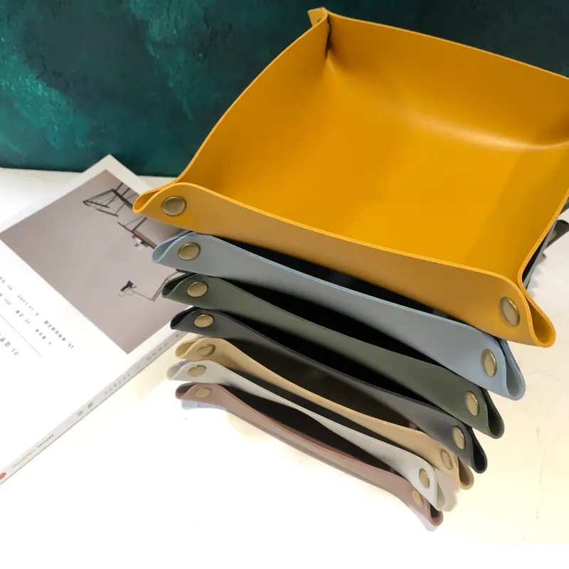 2021 Ready Stock PU leather table storage tray Organizer Holder for Key Office office stationery Phone Wallet