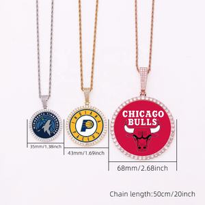 Collier pendentif avec médaillon rond XL de 35/43/68 mm, nouveau, serti de pierres, NBA, bijoux hip-hop, équipes, fans - Product Image 2