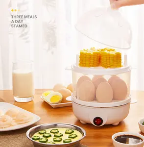 Ménage Vente en Gros Portable Automatique Mini Cuiseur À Oeufs Machine Électrique Chaudière En Acier Inoxydable 2 Couche Rapide Oeuf Pour La Cuisine