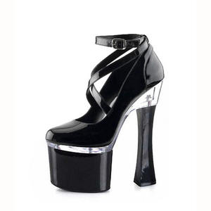 Eleganti Tacchi Alti da <span class=keywords><strong>Donna</strong></span> con Tacco Spesso 18 <span class=keywords><strong>cm</strong></span>, Scarpe Sexy da Cerimonia e Club, Punta Tonda, Tacco Sottile Nero - Product Image 2