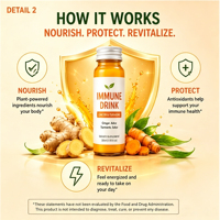 Nutrtech Root Rise Immunity Wellness Shot Curcuma Gingembre Stimulant Sans Sucre Sans Caféine Faible Teneur en Matières Grasses Infusé au Café 50ml