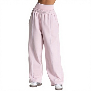 Men's Wide Leg Sweatpants Elastic Waist Side <b>Stripe</b> Casual Breathable Knitted Fabric Autumn Wear Light Purple - Product Image 4