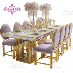 Mesa de Comedor de Acero Inoxidable de Estilo Moderno con Cubierta de Vidrio para Uso en Exteriores, Hoteles, Bodas y Eventos - Product Image 2