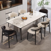 Mesa de Comedor, Estilo Italiano de Lujo Ligero con Detalles Metálicos, Opción de Personalización, Juego de Comedor Rectangular Minimalista con Sillas Modernas