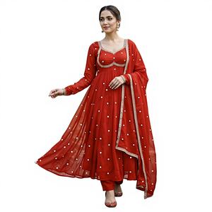 NILESH TAILOR FASHION Vestido Largo Lavable de Cintura Holgada con Cuello en V, Manga Larga, Satén de Tela Pesada, Estampado Floral, Elástico, Estilo Vintage - Product Image 1