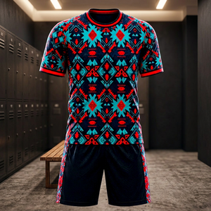 Ensemble de maillots de baseball unisexes personnalisés sublimés 100% polyester, noir, rouge, turquoise, motif géométrique aztèque, manches courtes, uniforme - Product Image 2
