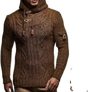 2022 moda autunno inverno nuovo Pullover da uomo con cappuccio top maglione lavorato a maglia con bottoni in corno sottile