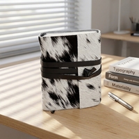 Carnet en cuir personnalisé avec logo, noir et blanc, en crin de cheval, vente en gros, journal en cuir véritable pour cadeau