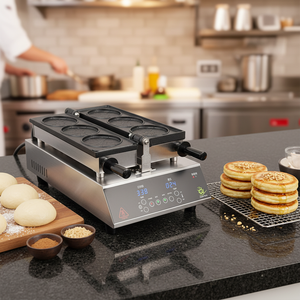 Nueva Máquina Profesional para Hotteok CookTech de Cinco Moldes y Dos Bandejas, Acero Inoxidable SUS304, Control Táctil, Termostato Ajustable - Product Image 3