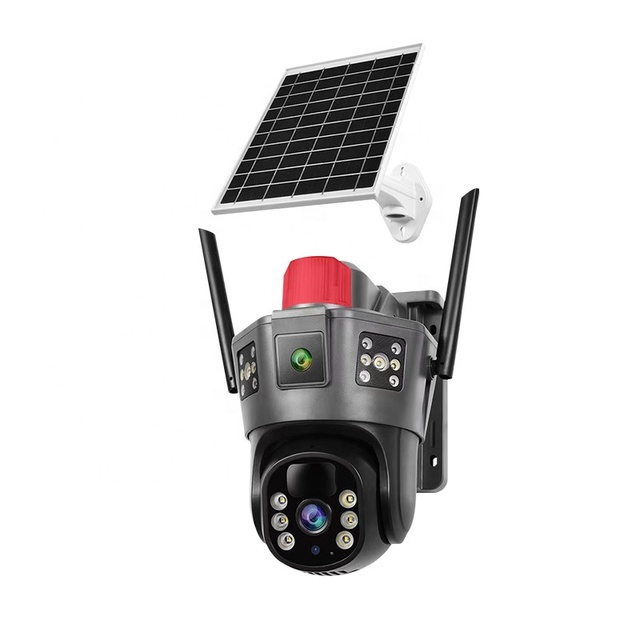 WiFi 4G HD Triple Screen Solar CCTV Camera Full Color Night Vision Motion Detection 3 Lens CMOS Sensor Cloud Sim Card Access
