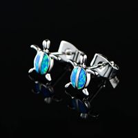 Boucles d'oreilles tortue de mer en argent sterling 925 plaqué rhodium créé opale mignon bijoux animaux hypoallergéniques cadeaux d'anniversaire
