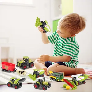 3歳の男の子のために設定された18個の小さな車とトラクターのレッカー車のおもちゃの動物合金金属のおもちゃの車