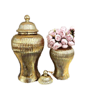 Luxe or blanc grand pot de gingembre <span class=keywords><strong>en</strong></span> céramique Table hôtel moderne fleur Vase couvercle artisanat Feng Shui moderne <span class=keywords><strong>en</strong></span> céramique porcelaine Vase couvercle - Product Image 6
