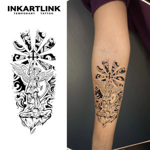 INKARTLINK Pegatina <span class=keywords><strong>de</strong></span> <span class=keywords><strong>Tatuaje</strong></span> del Arcángel Miguel, Espada y Escudo <span class=keywords><strong>de</strong></span> San Miguel, Justicia, Estética Religiosa, Herbal, Suministros a Granel para 15 Días - Product Image 1
