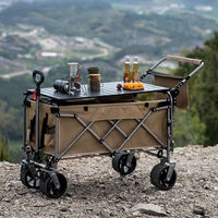 Chariot pliant d'extérieur grand format avec table inclinable pour pique-nique et enfants, chariot de camping en métal à quatre roues pivotantes