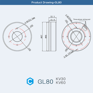 Moteur sans balais robuste Cubemars GL80 KV30 à arbre creux de grand diamètre pour pod de drone industriel - Product Image 6