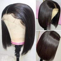 Wig potongan Bob rambut manusia Brasil depan renda transparan 13x4 10-16 inci untuk wanita hitam dengan 4x4 pilihan warna
